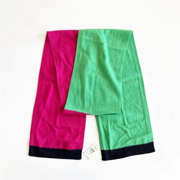 Talbots Colorblock Cashmere Rectangular Scarf Pink Green Navy Preppy Cozy New - Picture 2 of 5